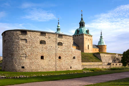 View of the outer front of the old castle in Kalmar, a town on the Swedish Baltic coast.のeditorial素材