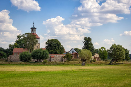 On the Elbe cycle path near Barby, Saxony-Anhalt, Germany. The path passes a former moated castle.のeditorial素材