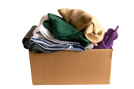 Woman packs clothes in boxes for donating.