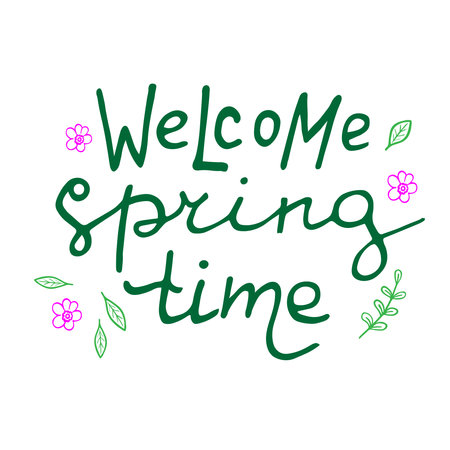Vector illustration of welcom spring time lettering isolated with decortive elementsのイラスト素材