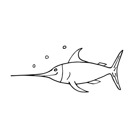 Vector illustration of sea life. Set with doodle funny sea fish animals. Coloring page for kidsのイラスト素材