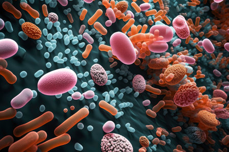 Microbacterium and therapeutic bacteria organisms. abstract biological illustration backgroundの素材