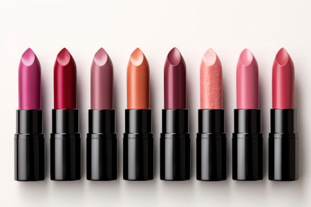 Red lipstick set isolated on white background. Beauty and cosmeticの素材