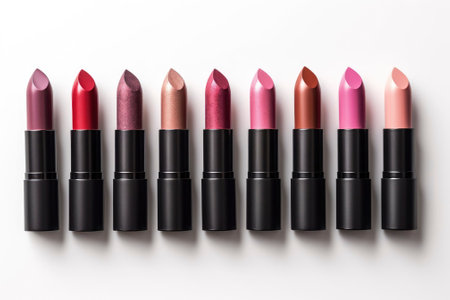 Red lipstick set isolated on white background. Beauty and cosmeticの素材