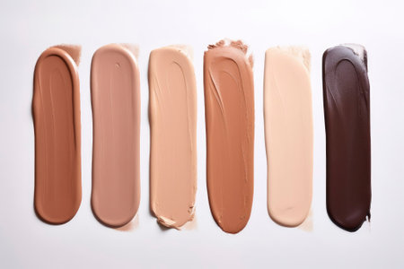 set of swatches of color tonal cream isolated on white background. Beauty and cosmetic, paint line textureの素材