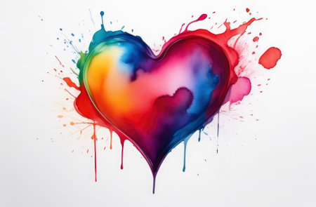 watercolor multicolors heart, cute love texture on white background, valentines day cardの素材