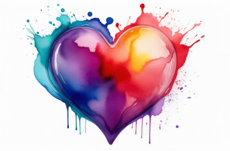 watercolor multicolors heart, cute love texture on white background, valentines day cardの素材