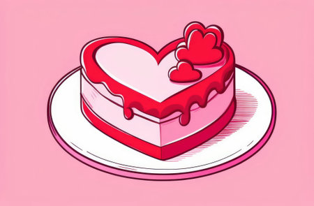 Yappy Valentines Day cake with Pastel Pink in shape of heart on pink retro backgroundの素材
