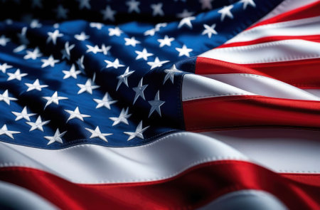4th of July American Independence Day. Happy Independence Day. Background of flag in blue and red colorsの素材
