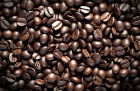 Coffee beans texture background. Top viewの素材