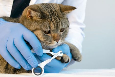 Portrait of a beautiful scottish tabby cat. Veterinary medicine.の写真素材