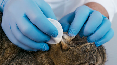 Portrait of a beautiful scottish tabby cat. Veterinary medicine.の写真素材