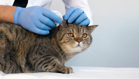 Portrait of a beautiful scottish tabby cat. Veterinary medicine.の写真素材