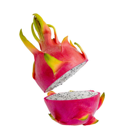 Pitaya isolated. Ripe dragon fruit or pitahaya and half of the fruit on a white background.の写真素材
