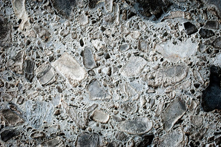 Grey masonry, stonework, brickwork texture. Concrete gray aged stone surface. Rock gloomy pattern...