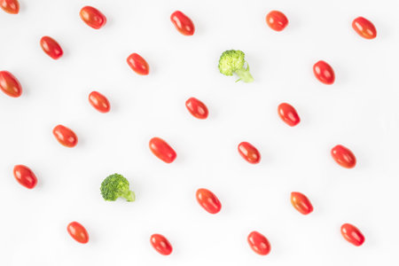 Fresh vegetables pattern on white background. Ingredients for vegetable salad. Creative food...
