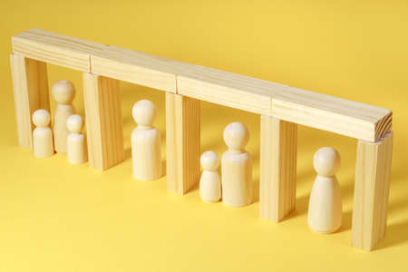 Restrictive public health measures - isolation, physical distancing, and quarantine using to reduce transmission of the covid virus. People have to remain in flats during coronavirus pandemic outbreakの写真素材