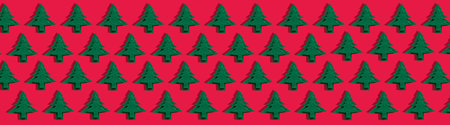 Minimal composition made of Christmas felt kraft tree decoration on red background. Christmas isometric pattern, long banner. Top view. Holiday New Year concept.の写真素材