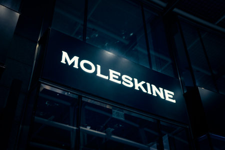 Milan, Italy - 17.12.2020. Moleskine logo signboard of the store. Under Armour is is an Italian manufacturer, papermaker and product designer founded by Francesco Franceschi, based in Milan, Italyのeditorial素材