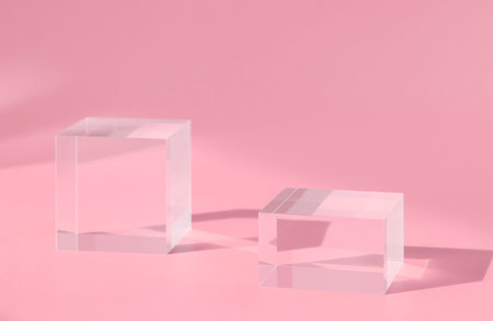 Pedestal shadow display glass podium, acrylic block platform for product presentation, transparent...