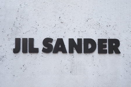 Milan, Italy - 16.01.2021. Jil Sander logo store in Milan fashion district, Montenapoleone area