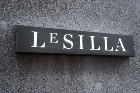 Milan, Italy - 16.01.2021. Le Silla logo store in Milan fashion district, Montenapoleone areaのeditorial素材