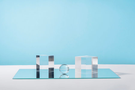 Pedestal cosmetic display glass podium platform with stylish props for product presentation,...