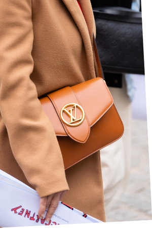 Paris, France - October, 3, 2022: woman wears Pont 9 handbag from Louis Vuitton, street style...