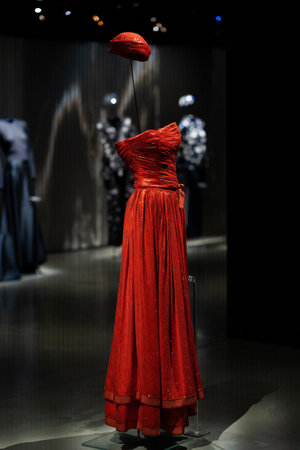 Italy, Milan - 04 December, 2022: Permanent exhibition space with luxury dresses and costumes. Armani Silos, the fashion art space in Milan dedicated to the Armani style. Collection of vintage dress.のeditorial素材