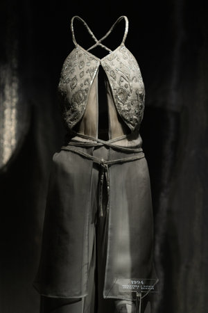 Italy, Milan - 04 December, 2022: Permanent exhibition space with luxury dresses and costumes. Armani Silos, the fashion art space in Milan dedicated to the Armani style. Collection of vintage dress.のeditorial素材