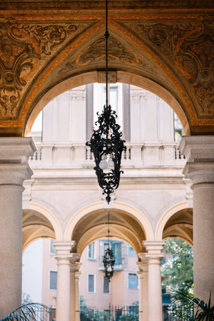 Architecture in the historical part of Milan, vertical viewの写真素材