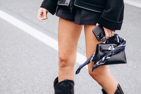 Paris, France - October, 3, 2021: woman wears handbag Hermes Kelly, street style detailsのeditorial素材