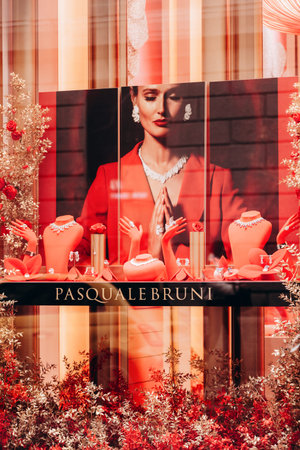 Milan, Italy - November, 13, 2021: Facade of luxury jewelry store Pasquale Bruni. Luxury store apparelのeditorial素材