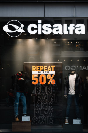 Milan, Italy - November, 12, 2023: Facade of fashion clothing store Cisalfaのeditorial素材