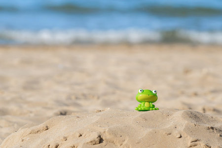 Childrens toys for playing on the sand. Childrens items on the background of the sea