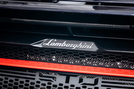 Milan, Italy - December 4, 2021: Super sport car Lamborghini logo