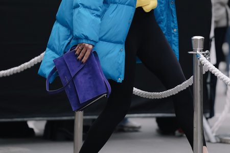 Paris, France - January 25, 2023: fashioner wearing Barbara Bui shoulder bag. Fashion blogger outfit details, street styleのeditorial素材