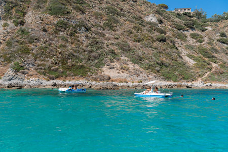 Tropea, Italy - July, 17, 2022: Beautiful seascape with sailing yachts in summer during sunny day. Travel, hobby concept.のeditorial素材