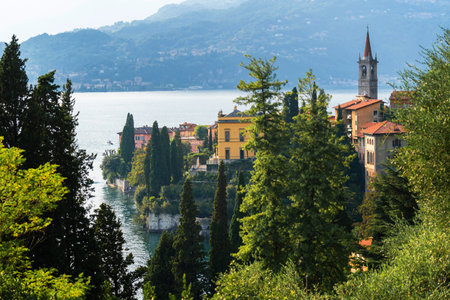 Mountain landscape, picturesque mountain lake in the summer morning, panorama, landscape with fabulous lake view from the top of the mountain.の写真素材