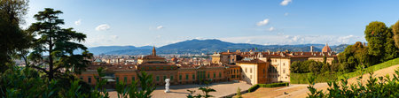 Panorama view of Palazzo Pitti from Boboli Garden in Florence with Cathedral of Santa Maria del Fiore on the right. Italyの写真素材