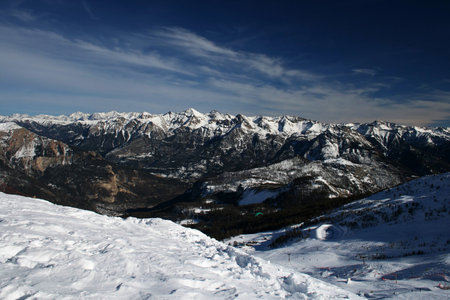 Ski downhill course and a big mountains in Puy St. Vincent (France)