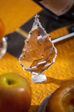 Beautiful holiday table covered with a tableclothの写真素材