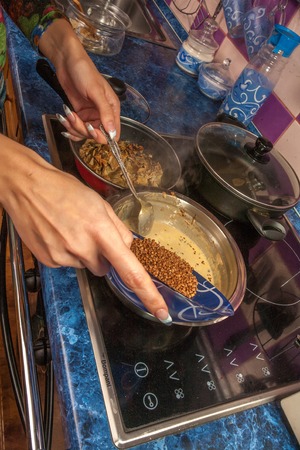 Cooking very tasty ingredients for stuffed chickenの写真素材