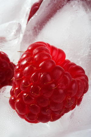 Ice cubes with lots of tasty raspberries
