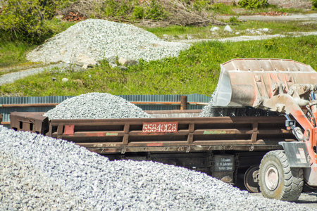 Truck with dolomite against the sky in summerの写真素材