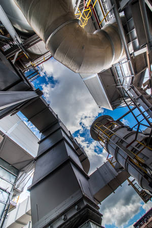 Ferroalloy plant and blue sky with cloudsの写真素材