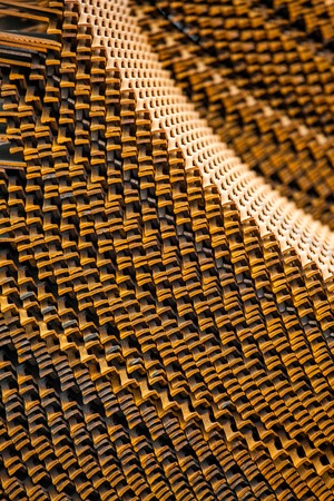 Stack of steel grid at construction siteの写真素材