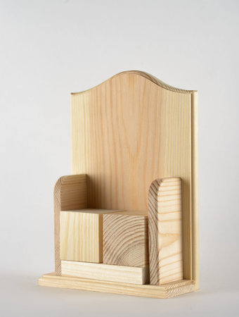 decorative wooden toys close up on a monophonic backgroundの写真素材