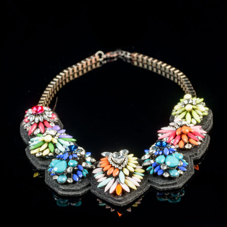 necklace on a black background in close upの写真素材