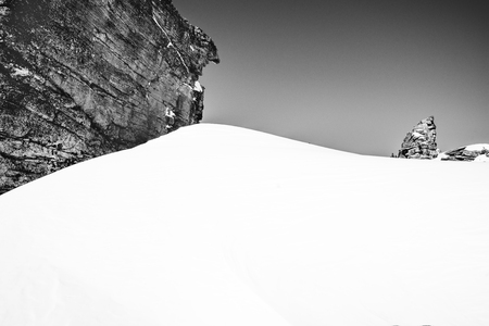 Rocky Mountain in winter snow black and white pictureの写真素材